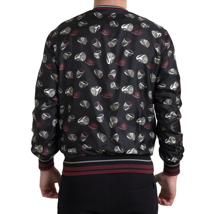 Dolce & Gabbana Black Ring Print Silk Crewneck Sweater