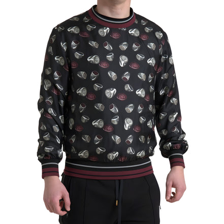 Dolce & Gabbana Pulover din mătase neagră cu guler rotund și imprimeu inele