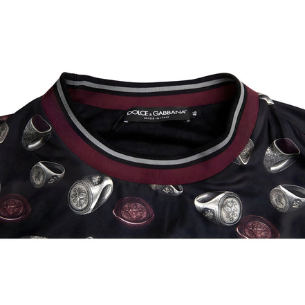 Dolce & Gabbana Pulover din mătase neagră cu guler rotund și imprimeu inele
