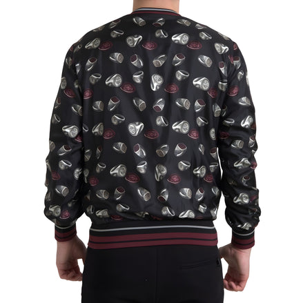 Dolce & Gabbana Black Ring Print Silk Crewneck Sweater