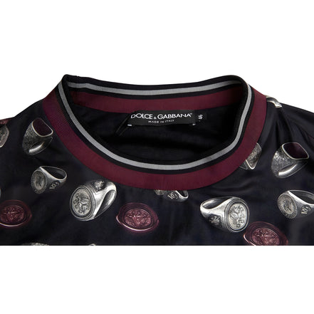 Dolce & Gabbana Pulover din mătase neagră cu guler rotund și imprimeu inele