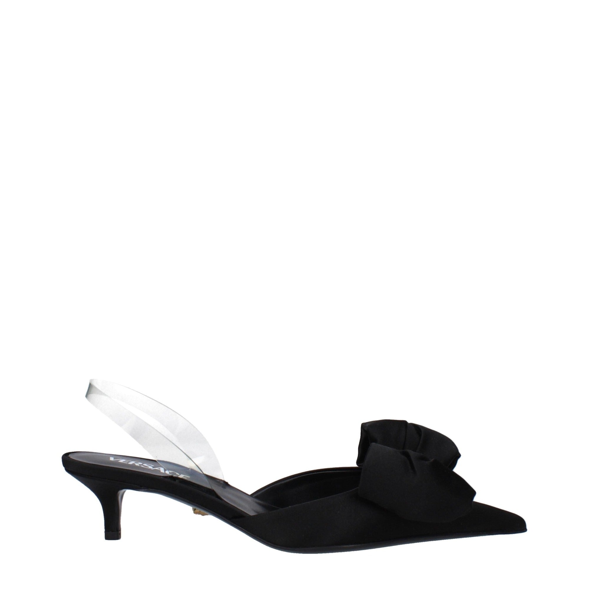 Sandale plate Versace negre din satin