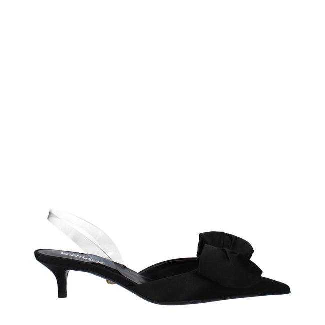 Sandale plate Versace negre din satin
