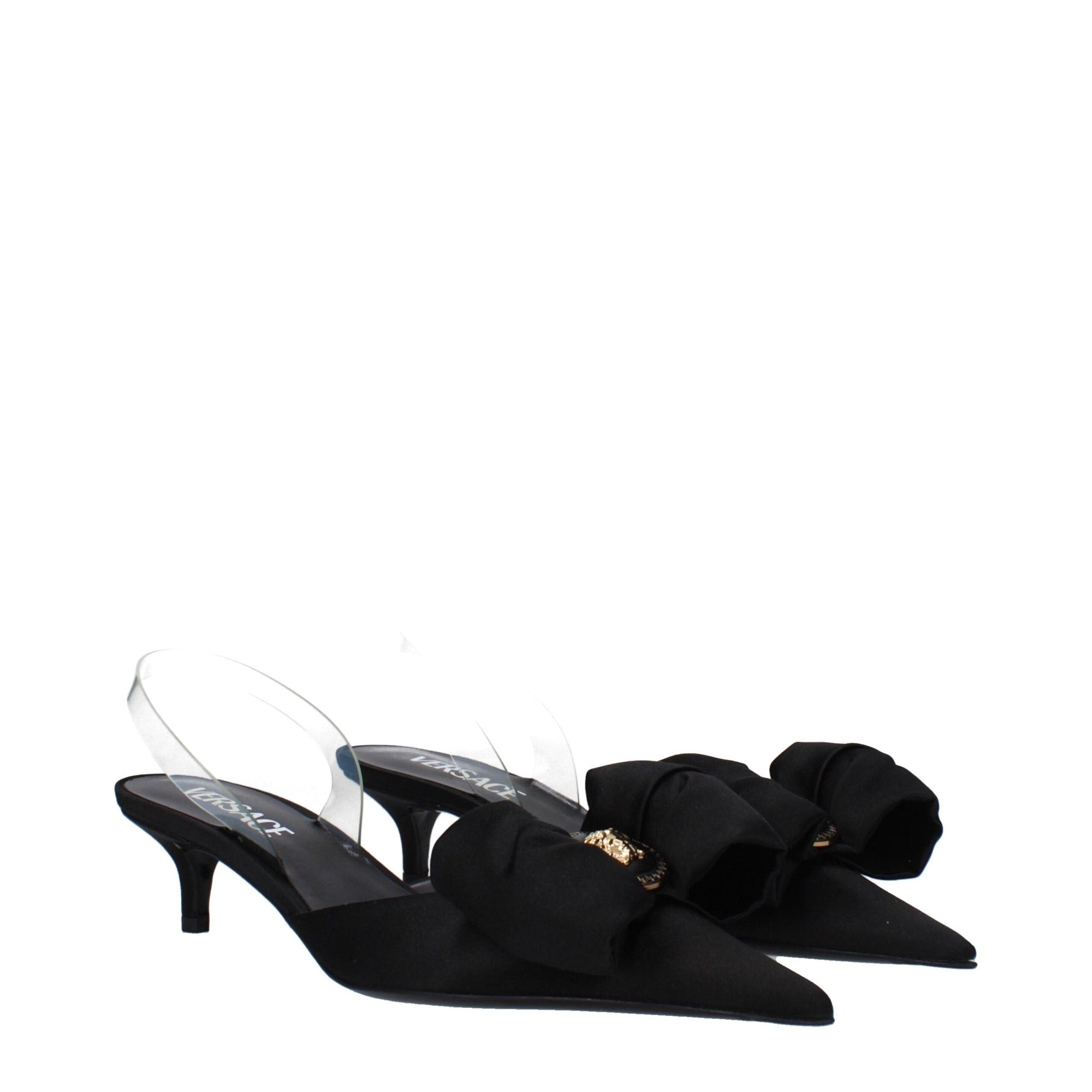 Sandale plate Versace negre din satin