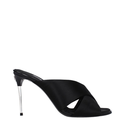 Sandale cu toc stiletto din satin negru Dolce & Gabbana