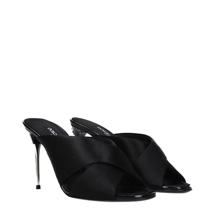 Sandale cu toc stiletto din satin negru Dolce & Gabbana