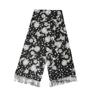 Dolce & Gabbana Black Silk Sun Moon Star Fringe Foulard 178cm X 33cm Scarf