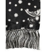 Dolce & Gabbana Black Silk Sun Moon Star Fringe Foulard 178cm X 33cm Scarf