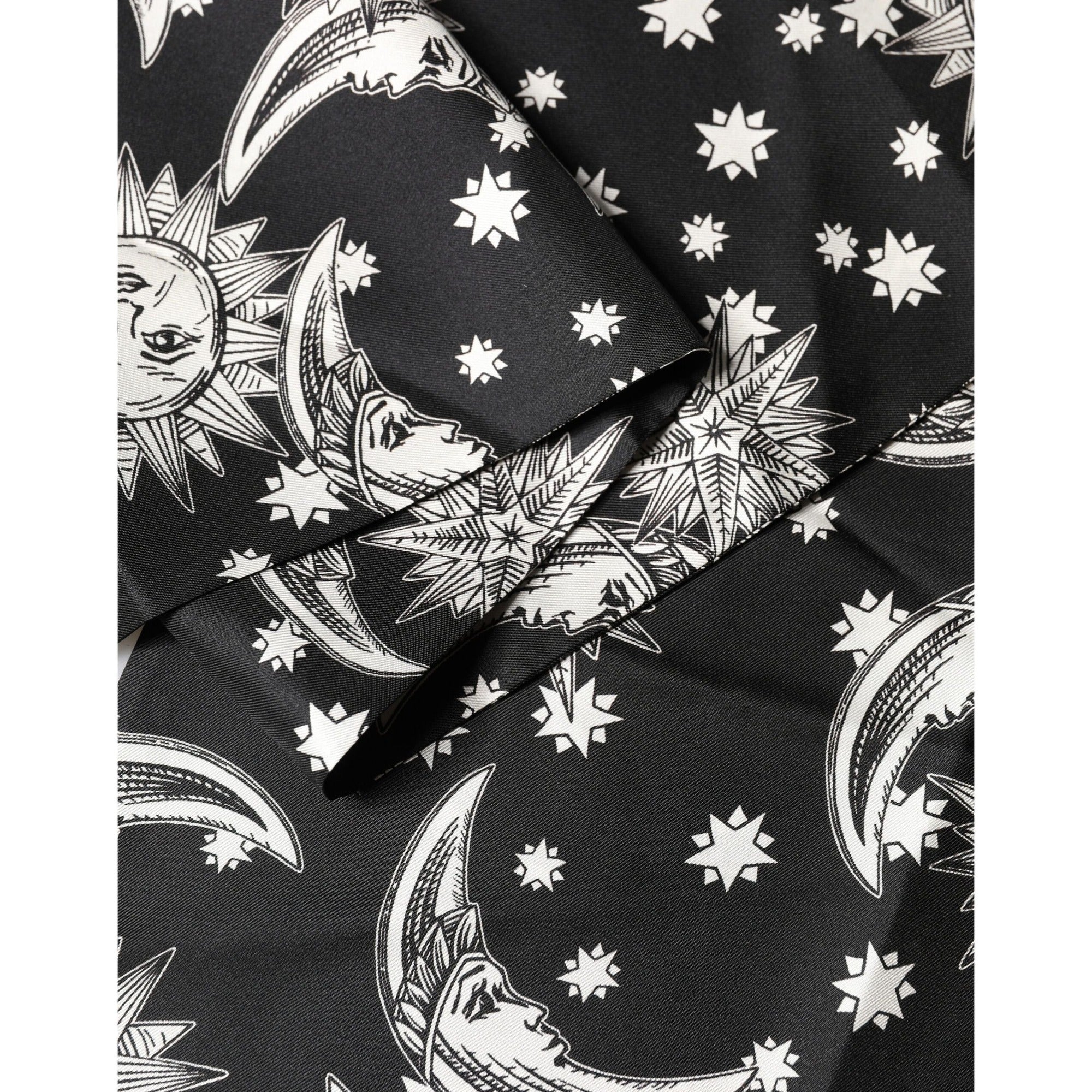 Dolce & Gabbana Black Silk Sun Moon Star Fringe Foulard 178cm X 33cm Scarf