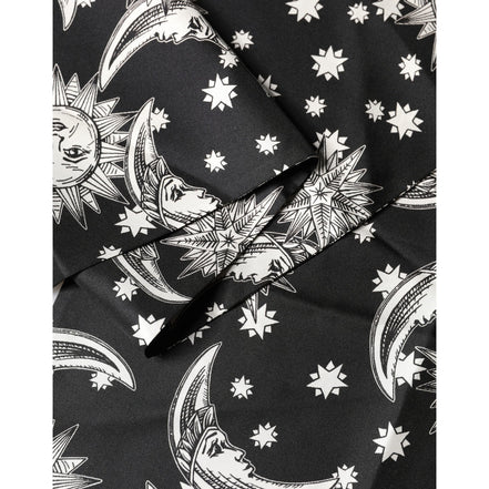Dolce & Gabbana Black Silk Sun Moon Star Fringe Foulard 178cm X 33cm Scarf