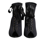 Cizme negre Dolce & Gabbana Stiletto cu șireturi
