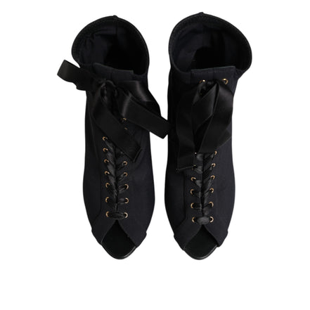Cizme negre Dolce & Gabbana Stiletto cu șireturi