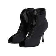 Cizme negre Dolce & Gabbana Stiletto cu șireturi
