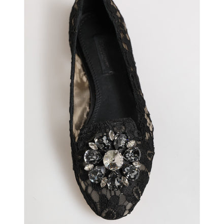 Mocasini Dolce & Gabbana negri din dantelă Taormina cu cristale