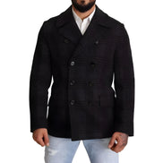 Dolce & Gabbana Black Trench Coat Check Wool Jacket