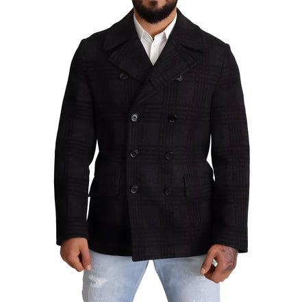 Dolce & Gabbana Black Trench Coat Check Wool Jacket