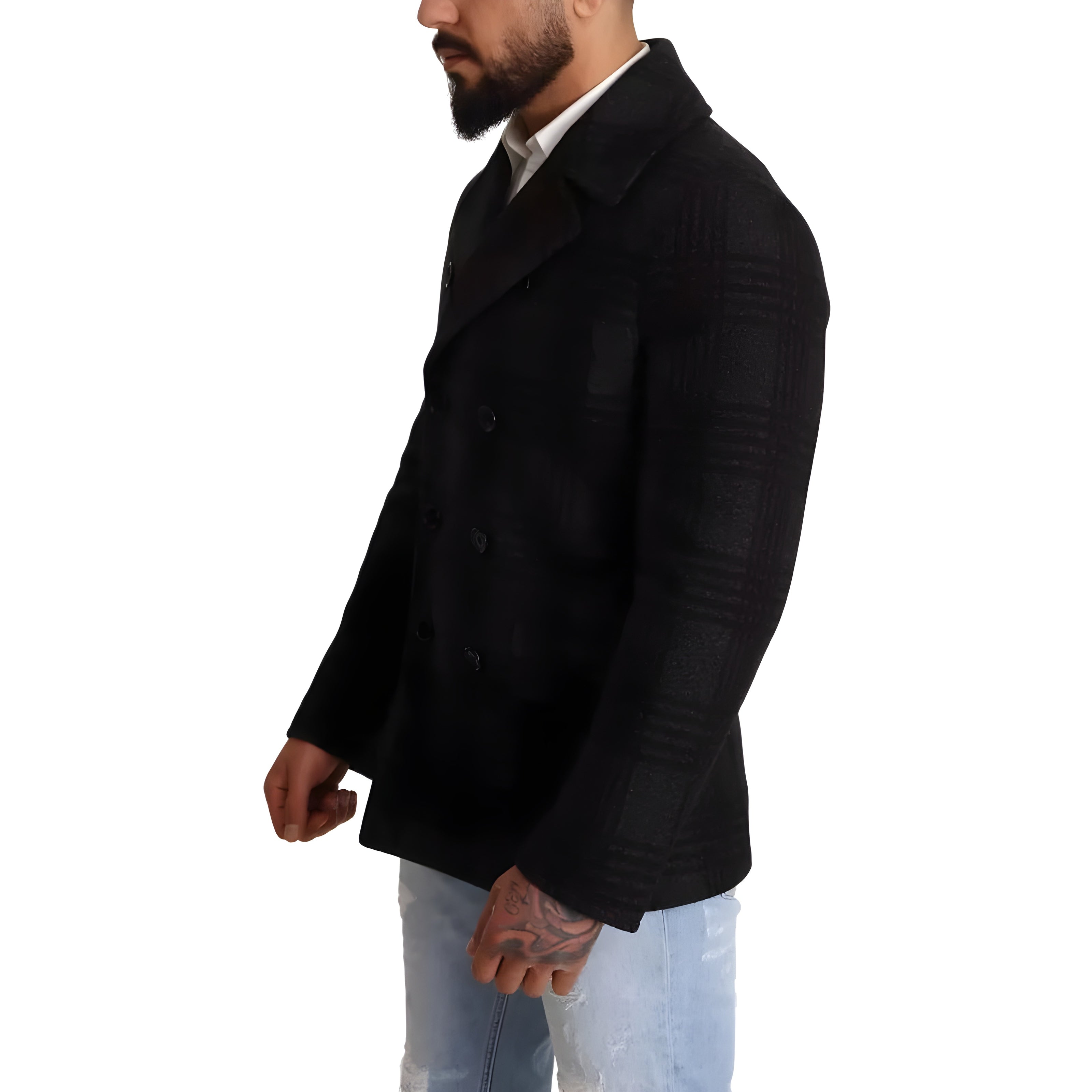 Dolce & Gabbana Black Trench Coat Check Wool Jacket