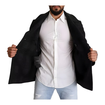 Dolce & Gabbana Black Trench Coat Check Wool Jacket