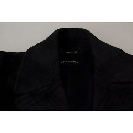 Dolce & Gabbana Black Trench Coat Check Wool Jacket