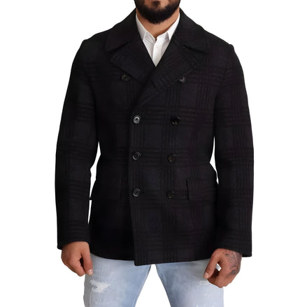 Dolce & Gabbana Black Trench Coat Check Wool Jacket