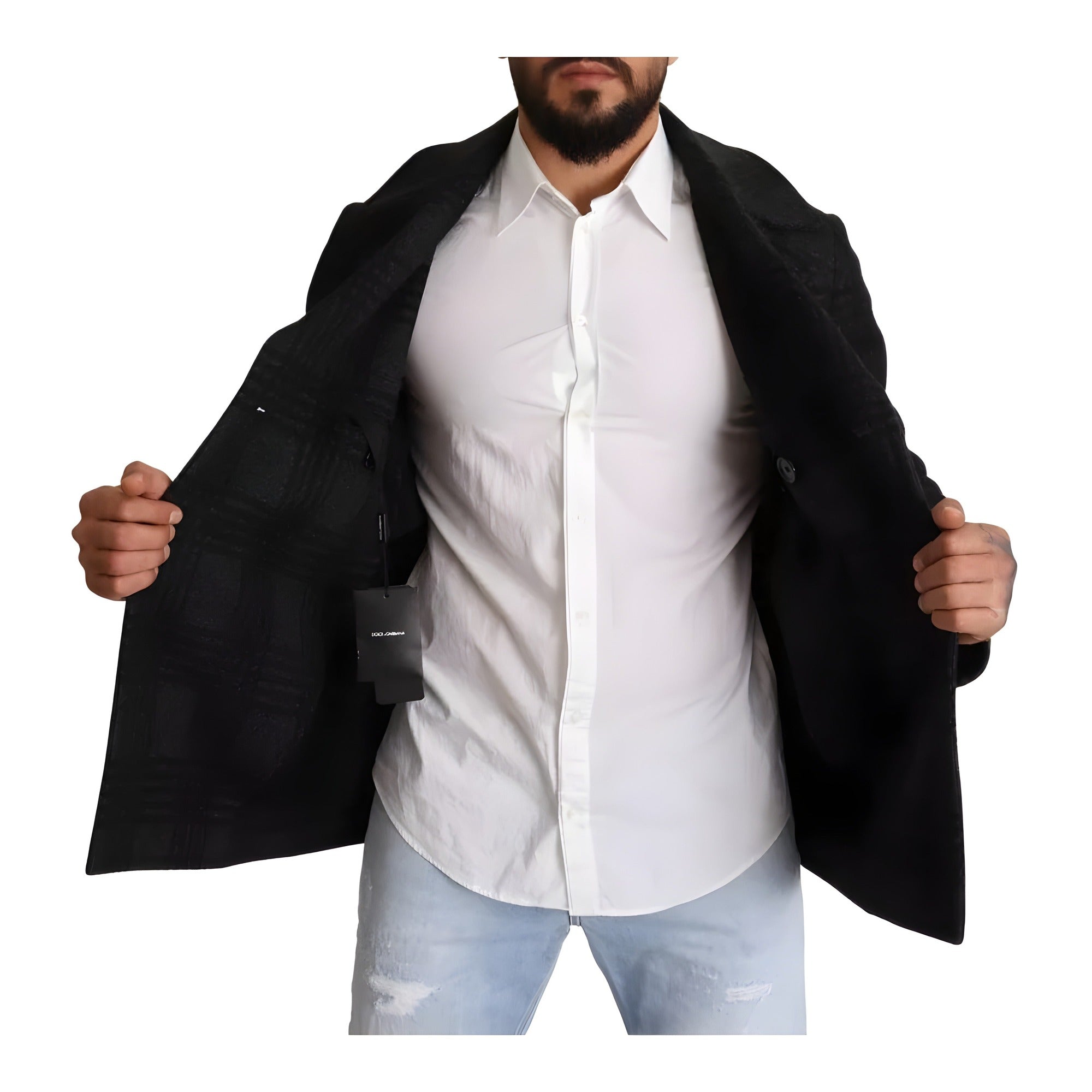Dolce & Gabbana Black Trench Coat Check Wool Jacket