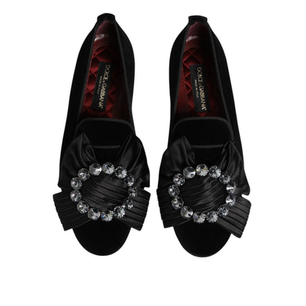 Dolce & Gabbana Black Vaticano Crystal Ribbon Slip-On Sneakers
