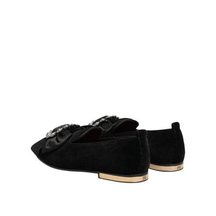 Dolce & Gabbana Black Vaticano Crystal Ribbon Slip-On Sneakers