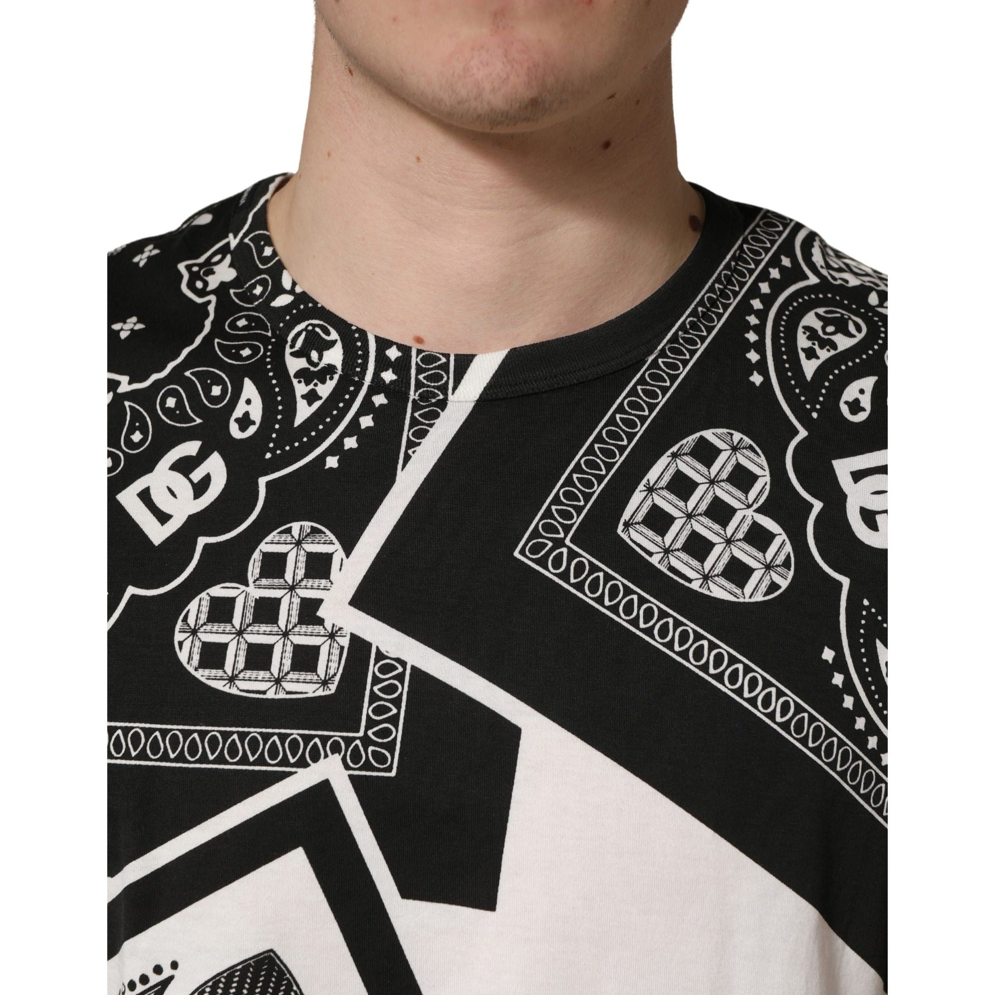 Tricou Dolce & Gabbana din bumbac, negru, cu guler rotund, cu bandană alb-negru