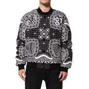 Jachetă Bomber Dolce & Gabbana Neagră cu Imprimeu Bandană Albă