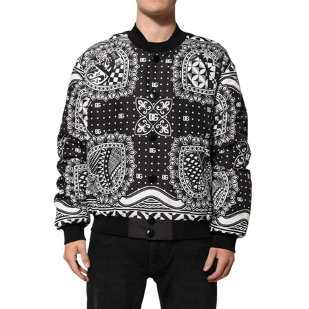Jachetă Bomber Dolce & Gabbana Neagră cu Imprimeu Bandană Albă
