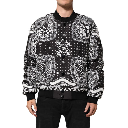 Jachetă Bomber Dolce & Gabbana Neagră cu Imprimeu Bandană Albă