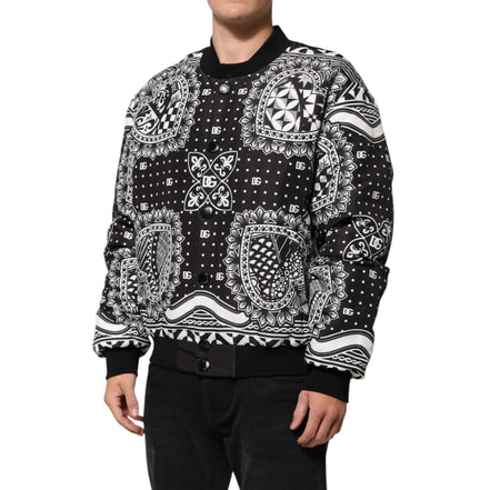 Jachetă Bomber Dolce & Gabbana Neagră cu Imprimeu Bandană Albă
