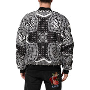 Jachetă Bomber Dolce & Gabbana Neagră cu Imprimeu Bandană Albă
