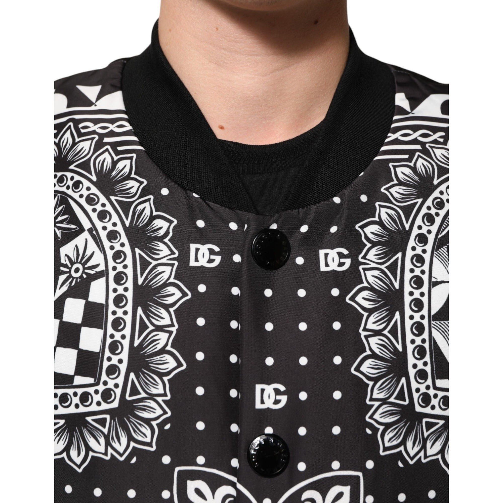 Jachetă Bomber Dolce & Gabbana Neagră cu Imprimeu Bandană Albă