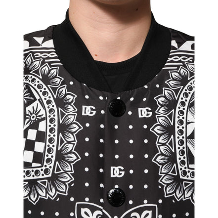 Jachetă Bomber Dolce & Gabbana Neagră cu Imprimeu Bandană Albă