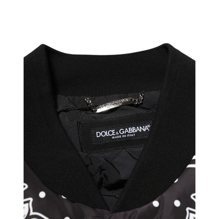 Jachetă Bomber Dolce & Gabbana Neagră cu Imprimeu Bandană Albă