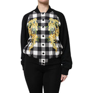 Sacou Dolce & Gabbana negru, alb, cu carouri și imprimeu floral, cu închidere cu nasturi