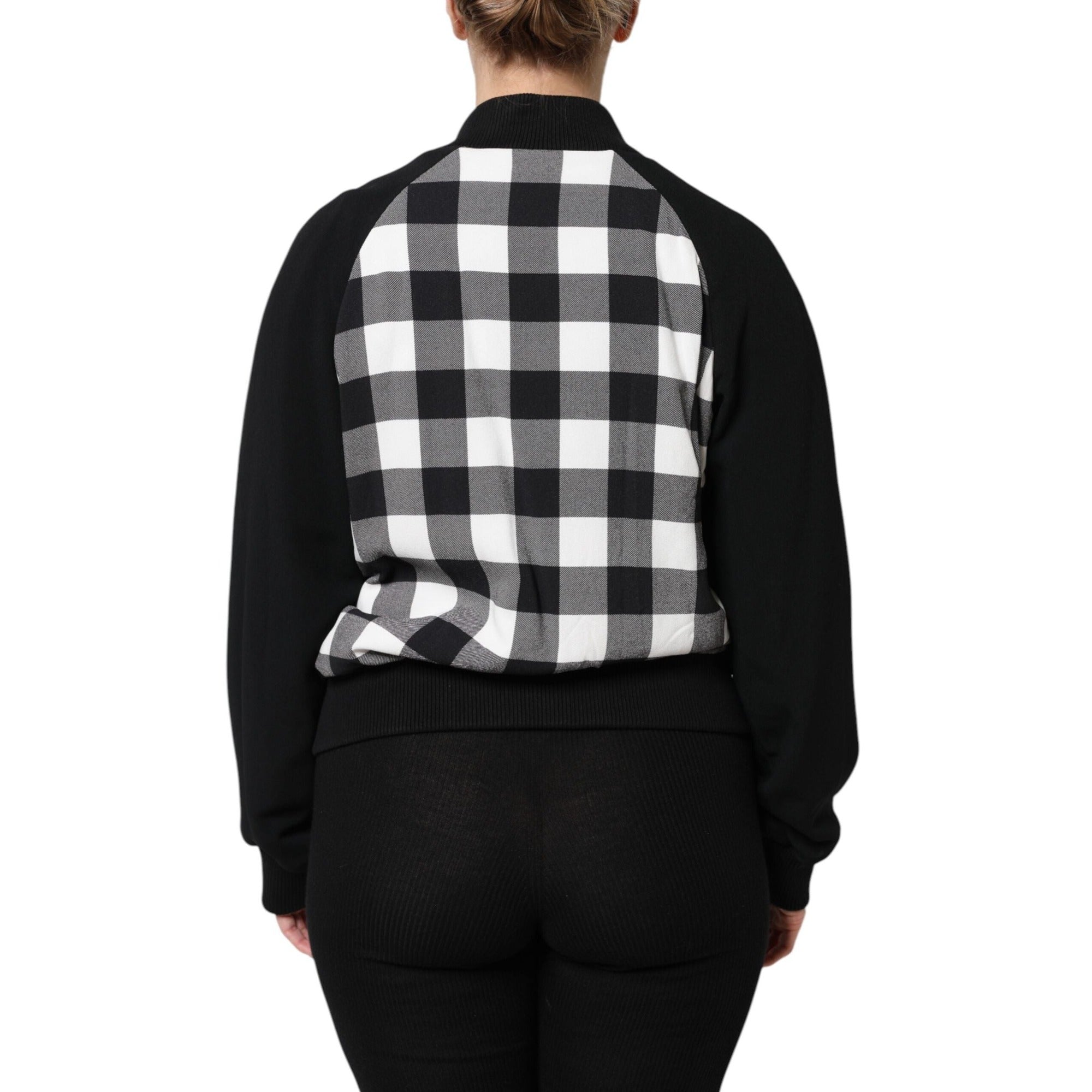 Sacou Dolce & Gabbana negru, alb, cu carouri și imprimeu floral, cu închidere cu nasturi