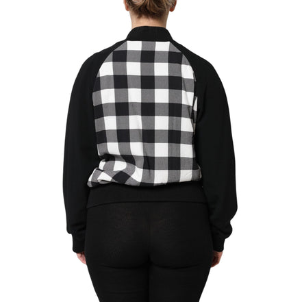 Sacou Dolce & Gabbana negru, alb, cu carouri și imprimeu floral, cu închidere cu nasturi