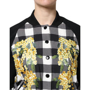 Sacou Dolce & Gabbana negru, alb, cu carouri și imprimeu floral, cu închidere cu nasturi