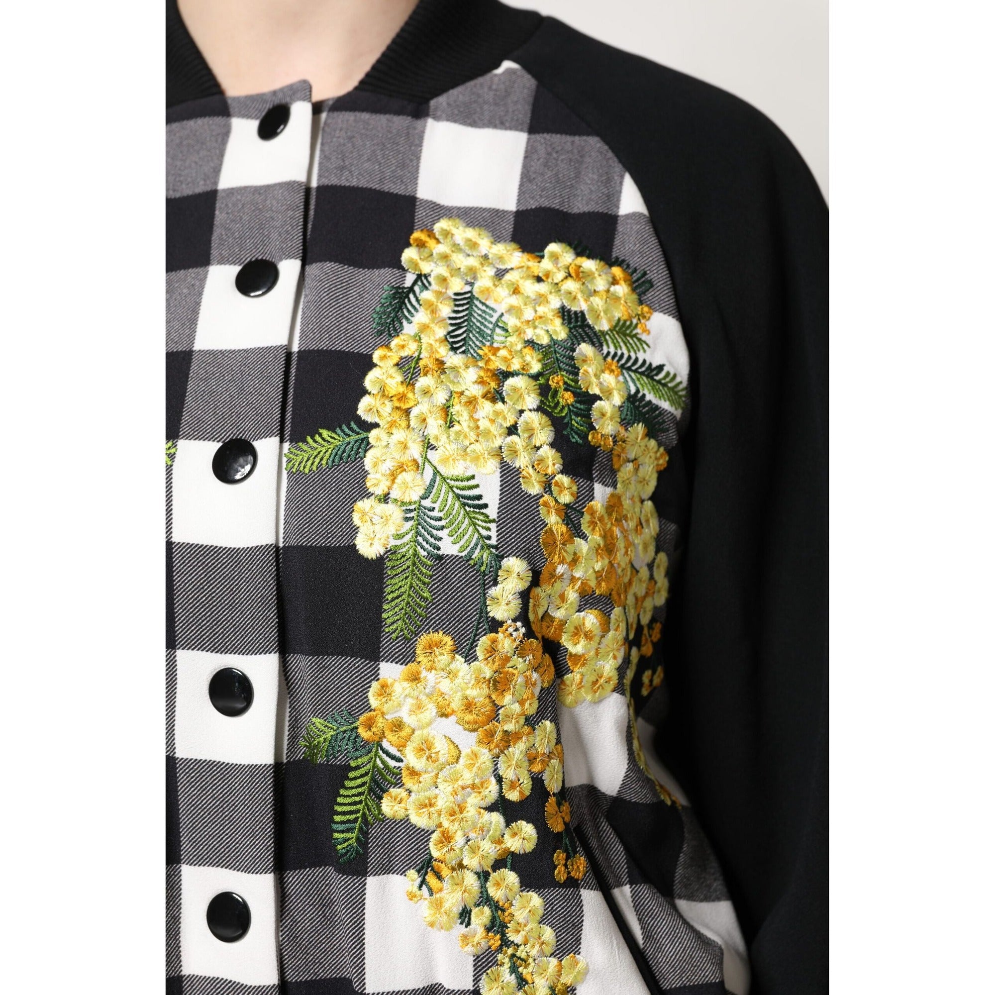 Sacou Dolce & Gabbana negru, alb, cu carouri și imprimeu floral, cu închidere cu nasturi