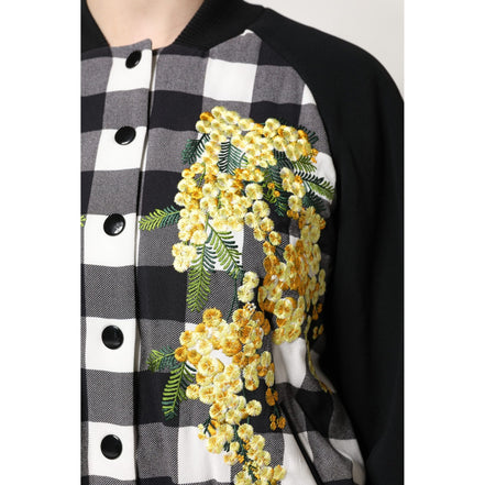 Sacou Dolce & Gabbana negru, alb, cu carouri și imprimeu floral, cu închidere cu nasturi