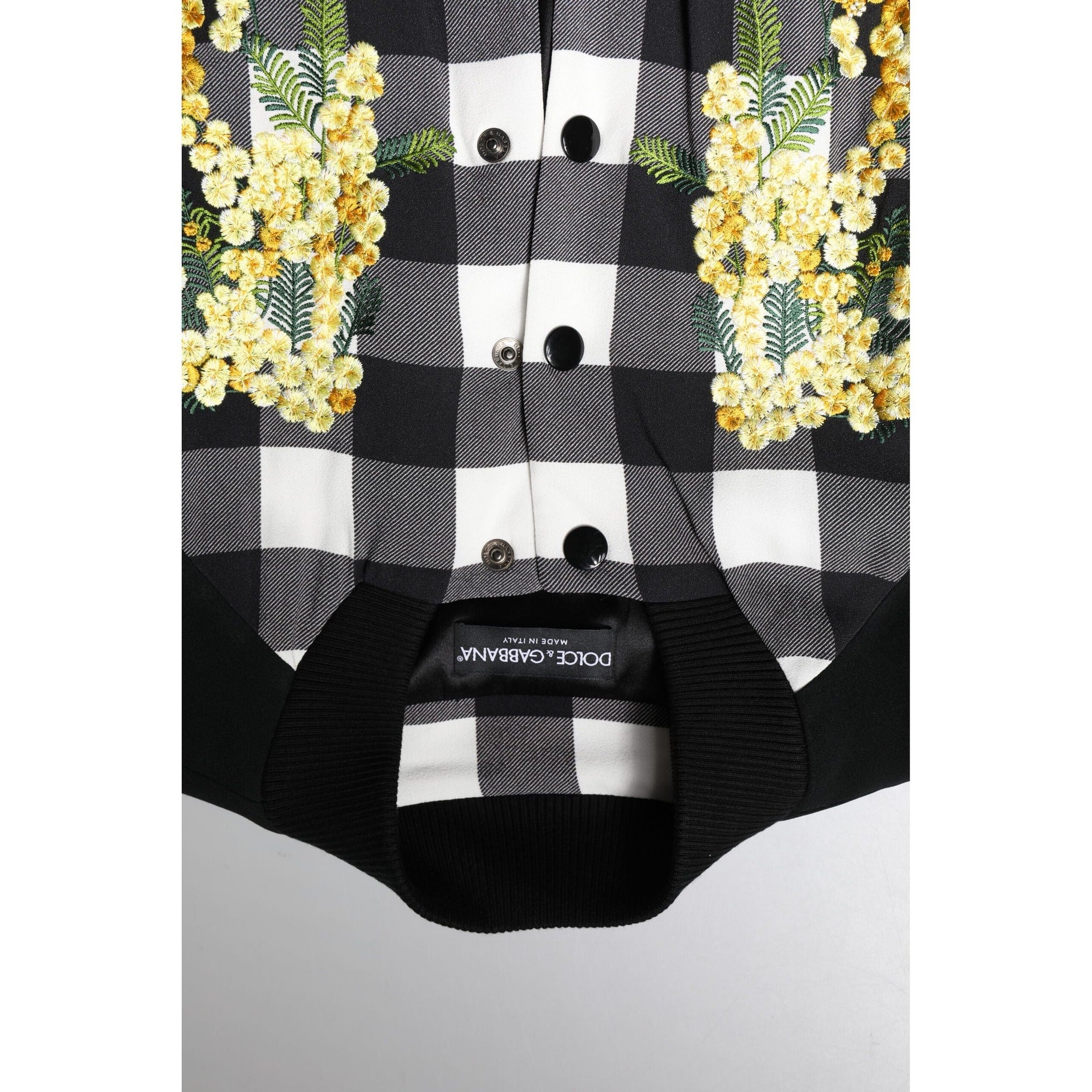 Sacou Dolce & Gabbana negru, alb, cu carouri și imprimeu floral, cu închidere cu nasturi