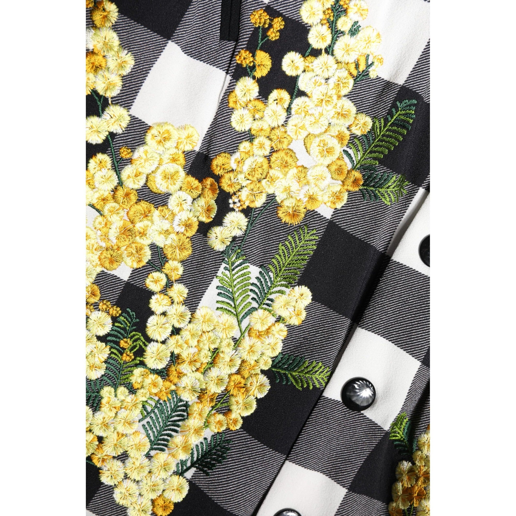 Sacou Dolce & Gabbana negru, alb, cu carouri și imprimeu floral, cu închidere cu nasturi