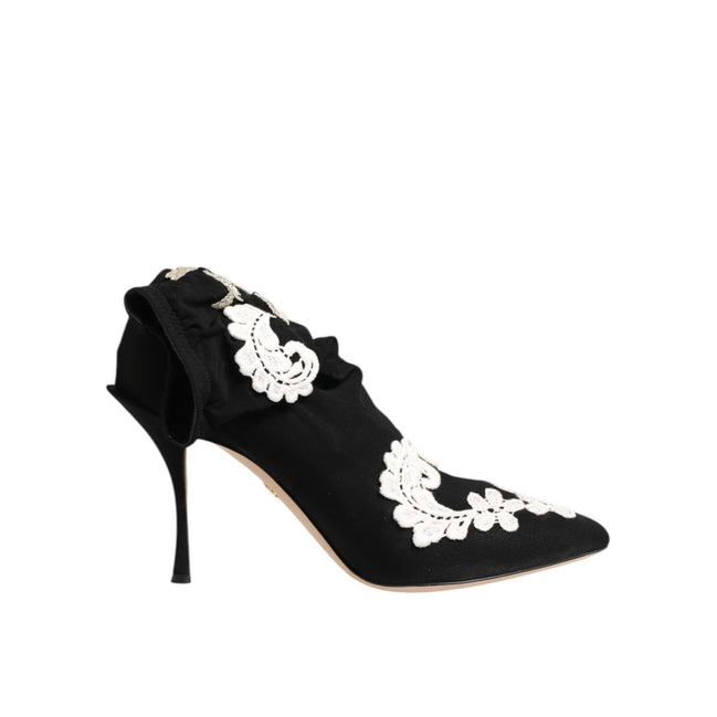 Dolce & Gabbana Cizme Stiletto din Jerse Brodate Alb Negru