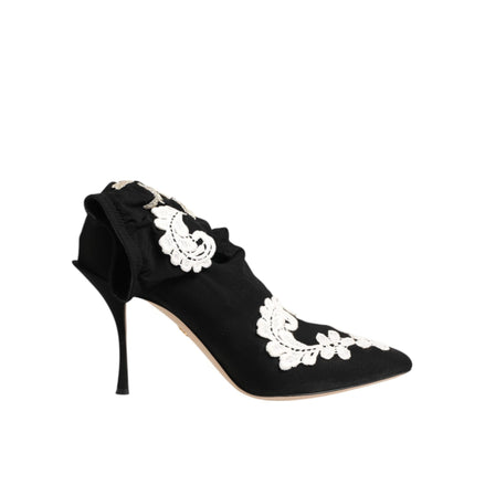 Dolce & Gabbana Cizme Stiletto din Jerse Brodate Alb Negru