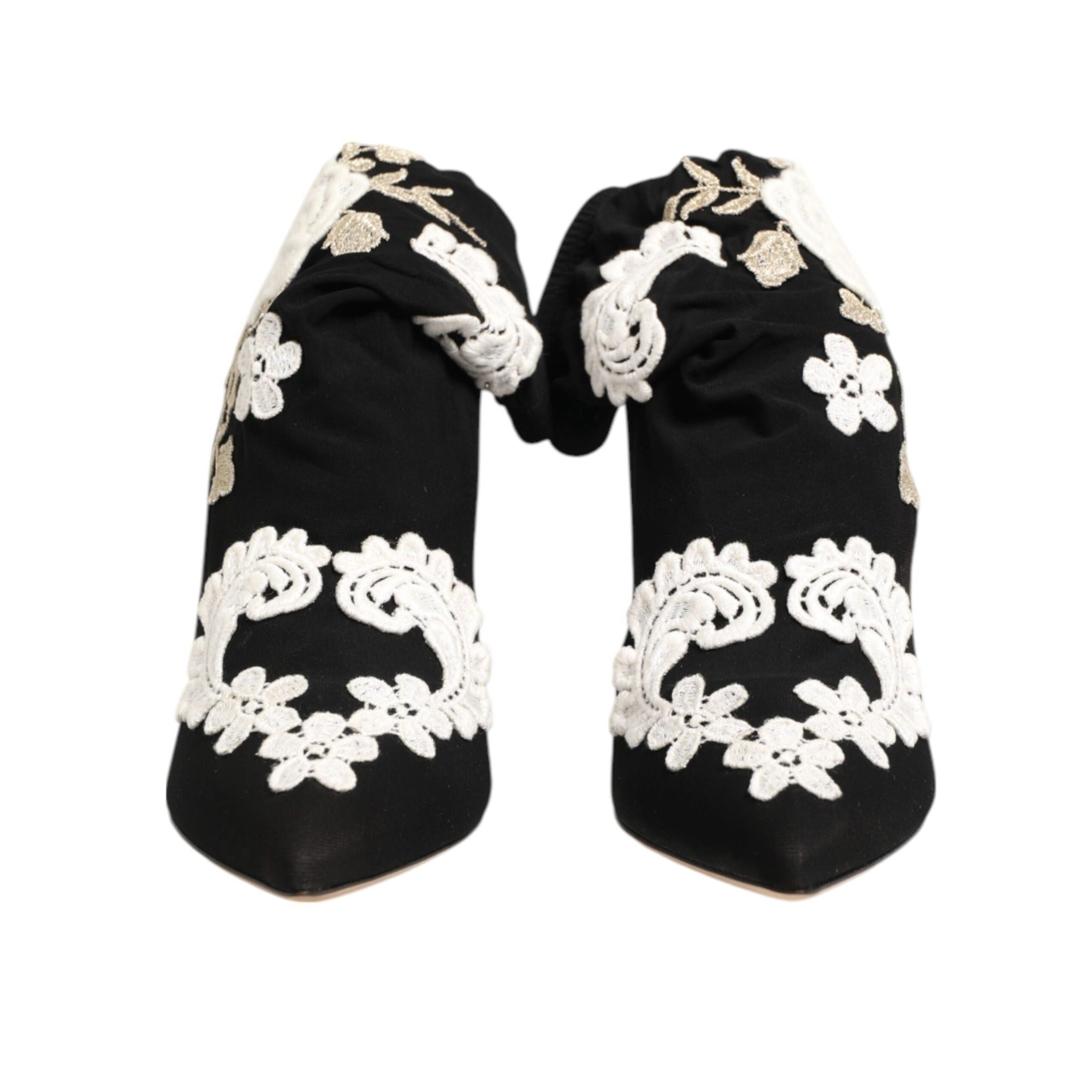 Dolce & Gabbana Cizme Stiletto din Jerse Brodate Alb Negru