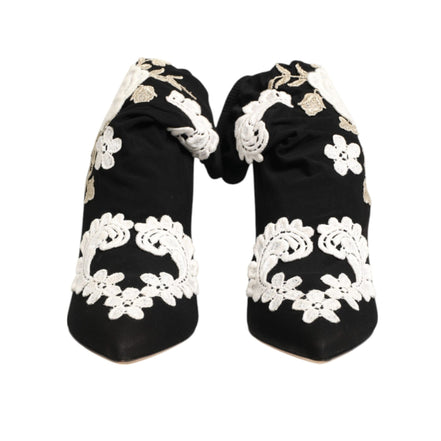 Dolce & Gabbana Cizme Stiletto din Jerse Brodate Alb Negru
