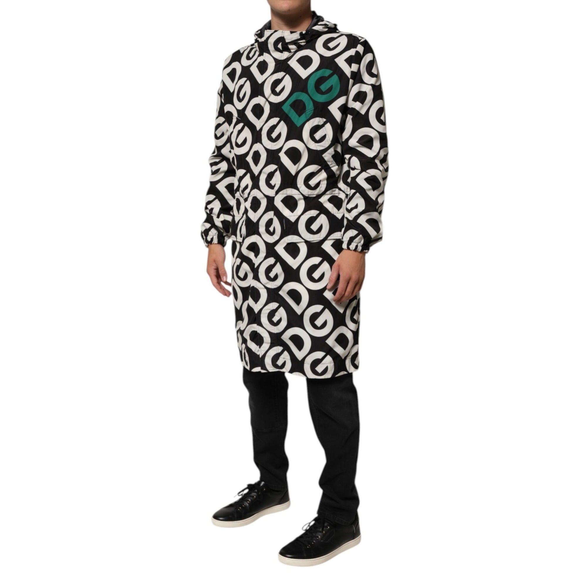 Dolce & Gabbana Geacă cu glugă cu imprimeu logo alb-negru