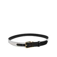 Curea Dolce & Gabbana neagră cu alb patchwork cu cataramă aurie metalică
